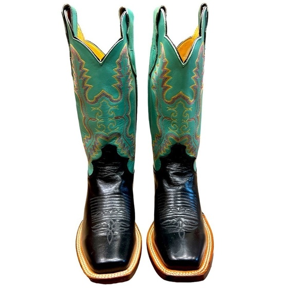 Justin Millisa Teal Green Leather Cowboy Boots NEW - Picture 1 of 11